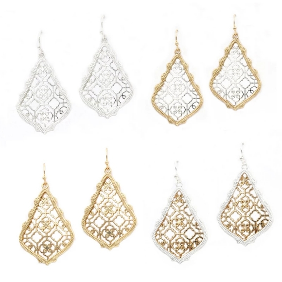 NEW Rose Gold Colored Filigree Drop Dangle Fish Hook Earrings - Picture 5 of 15